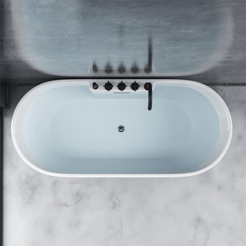 White Stand Alone Bath Modern Oval Soaking Acrylic Back to Wall Bathtub