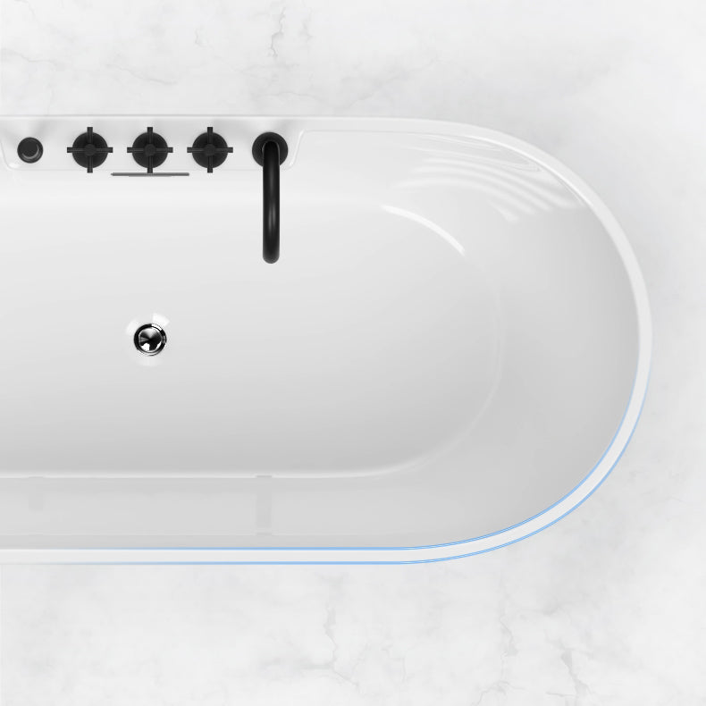White Stand Alone Bath Modern Oval Soaking Acrylic Back to Wall Bathtub