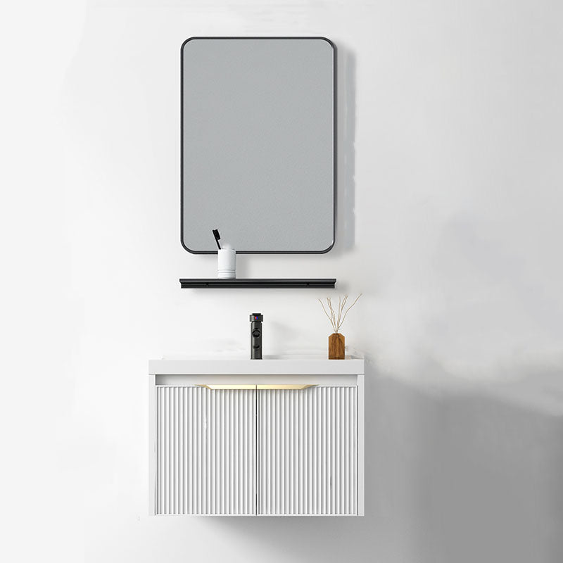 Rectangular White Vanity Single Sink Wall Mount 2 Doors Faucet Metal Frame Mirror Vanity