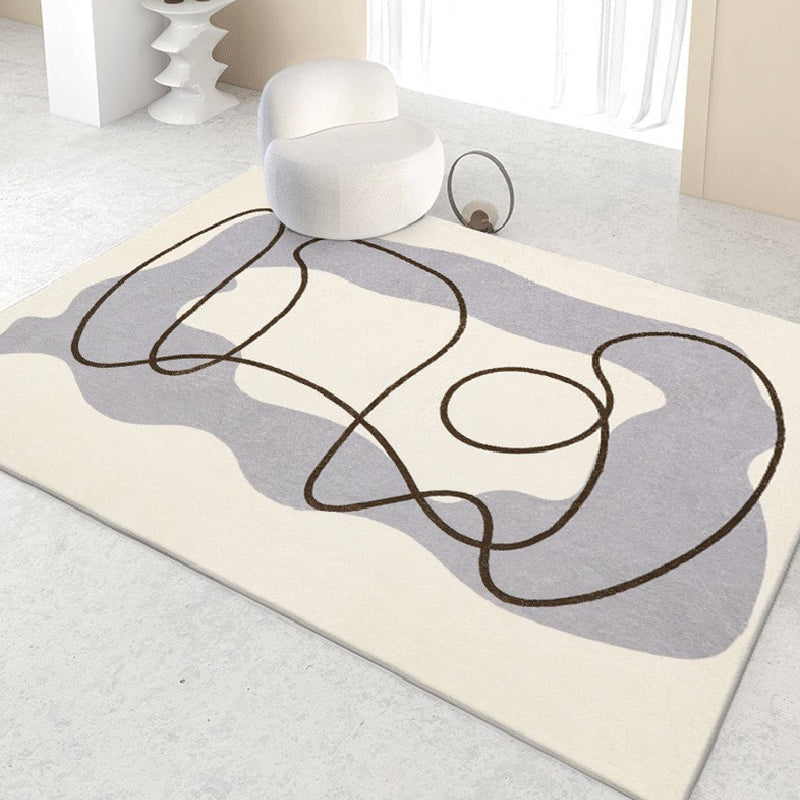Beige Modern Rug Irregular Line Rug Washable Rug for Home Decor