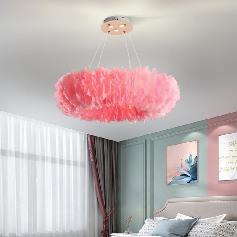 Tessuto lampadario con soffitto della camera da letto in anello 3/6 luci a 6 light lampada a sospensione sospesa in bianco/grigio/rosa