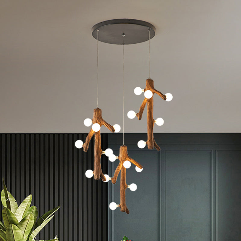 Modernism Branch Resin Multi-plafond Light 18 têtes d'éclairage suspendu en marron avec conception de bulbe exposée