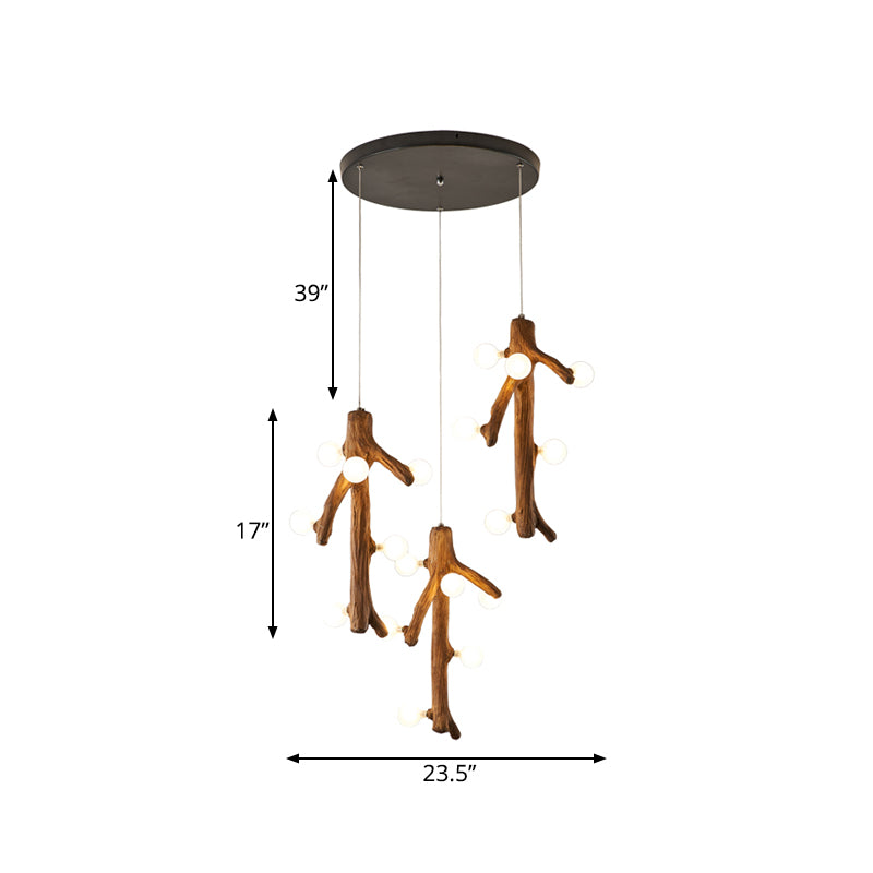 Modernism Branch Resin Multi-plafond Light 18 têtes d'éclairage suspendu en marron avec conception de bulbe exposée