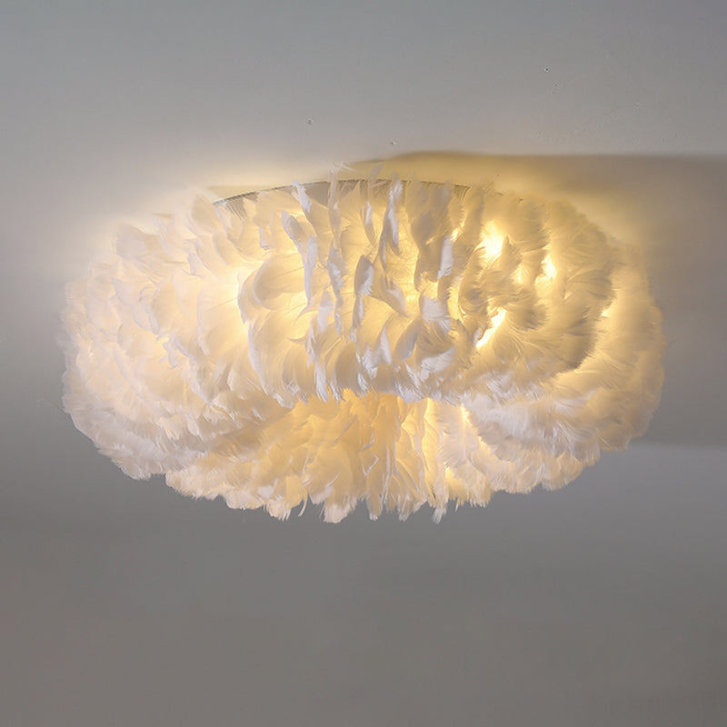 Feather Flushmount Lighting Modern Fabric 3/6 Heads Bedroom Flush Mount Ceiling Lamp Fixture in White/Grey/Pink