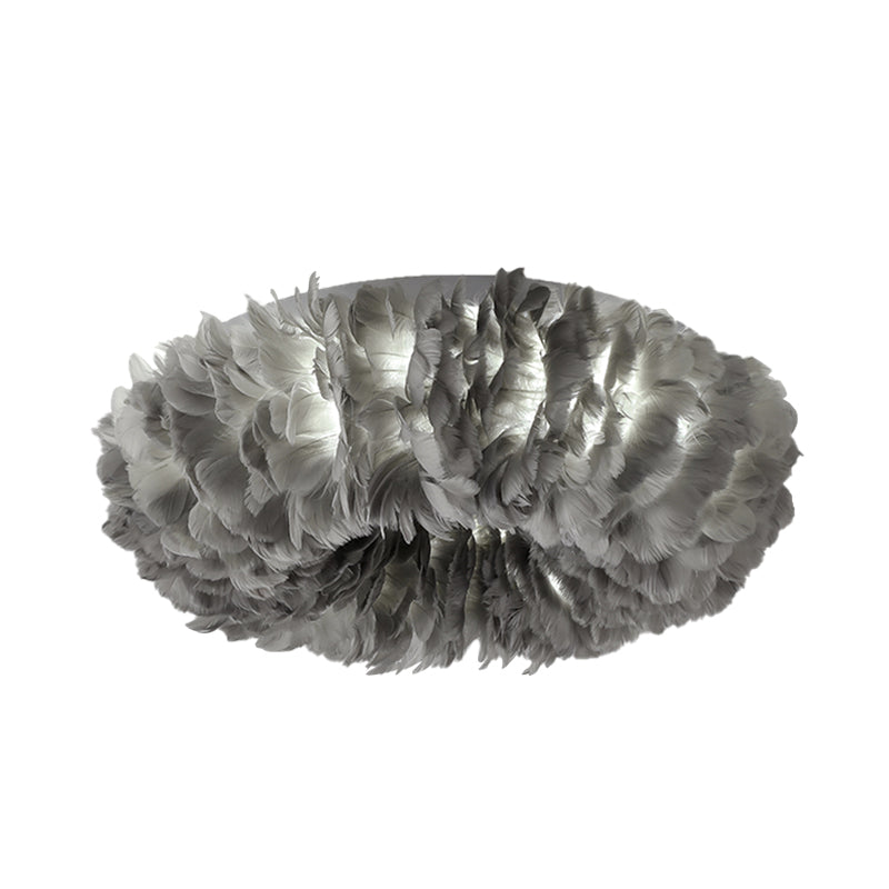 Feather Flushmount Lighting Modern Fabric 3/6 Heads Bedroom Flush Mount Ceiling Lamp Fixture in White/Grey/Pink