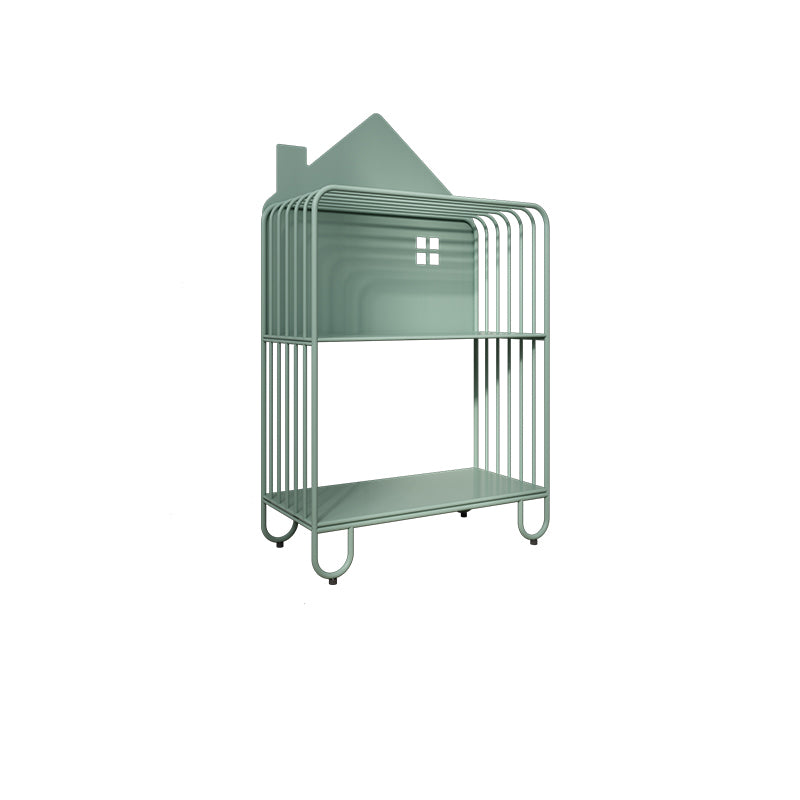 Contemporary Metal Book Organizer Open Back Bookshelf with House Theme