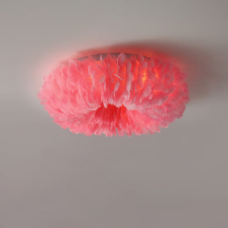 Feather Flushmount Lighting Modern Fabric 3/6 Heads Bedroom Flush Mount Ceiling Lamp Fixture in White/Grey/Pink