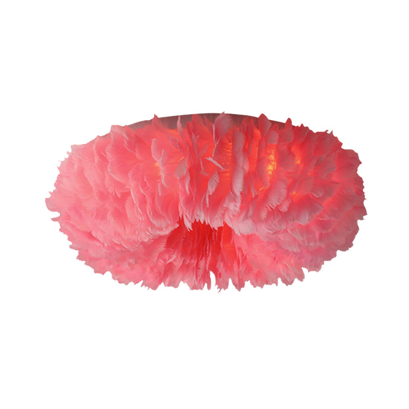 Feather Flushmount Lighting Modern Fabric 3/6 Heads Bedroom Flush Mount Ceiling Lamp Fixture in White/Grey/Pink