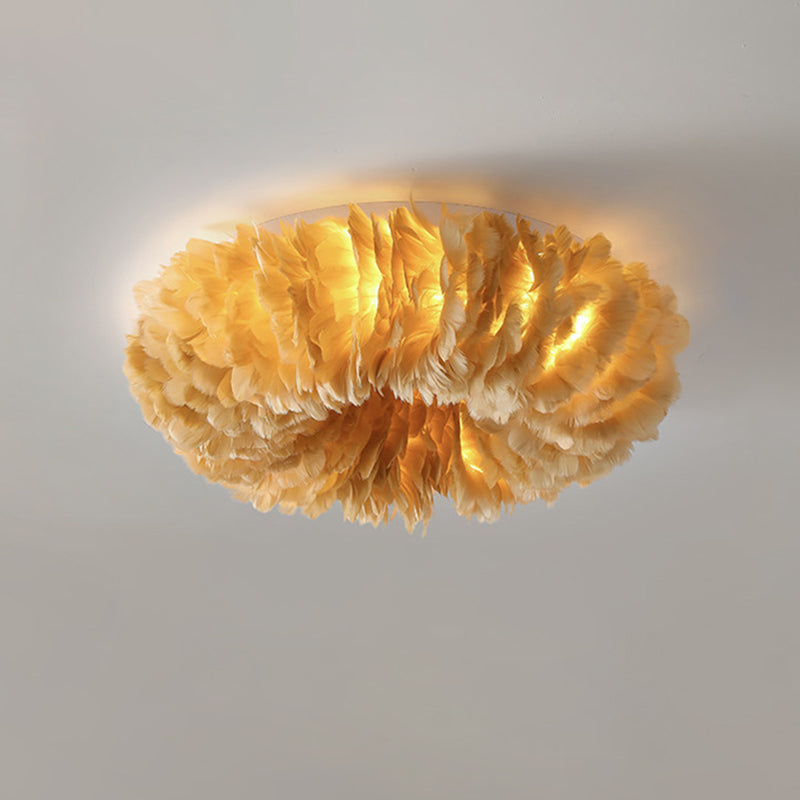 Feather Flushmount Lighting Modern Fabric 3/6 Heads Bedroom Flush Mount Ceiling Lamp Fixture in White/Grey/Pink
