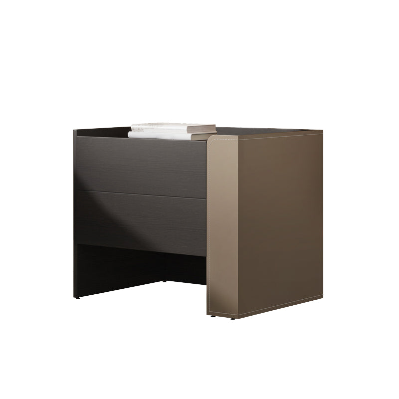 2 Drawers Faux Leather Nightstand Manufactured Wood Nightstand