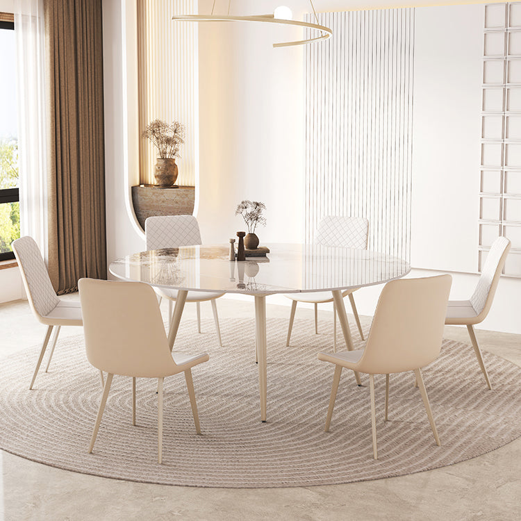 Round Modern Dining Table for Kitchen White Dinette Table with Metal Legs