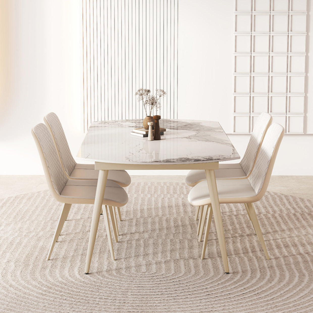 Round Modern Dining Table for Kitchen White Dinette Table with Metal Legs