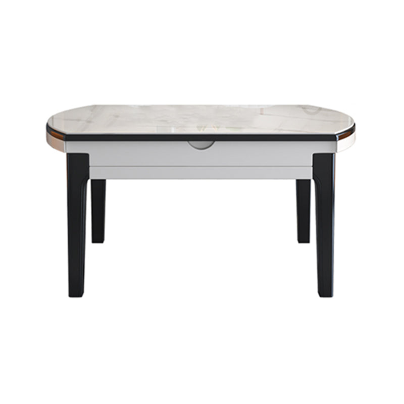 Drop-Leaf Dining Table Round White Dinner Table with Wooden Base