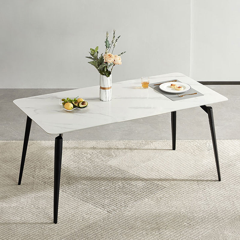 Rectangle Modern Dining Table White Stone Top Indoor Dinette Table