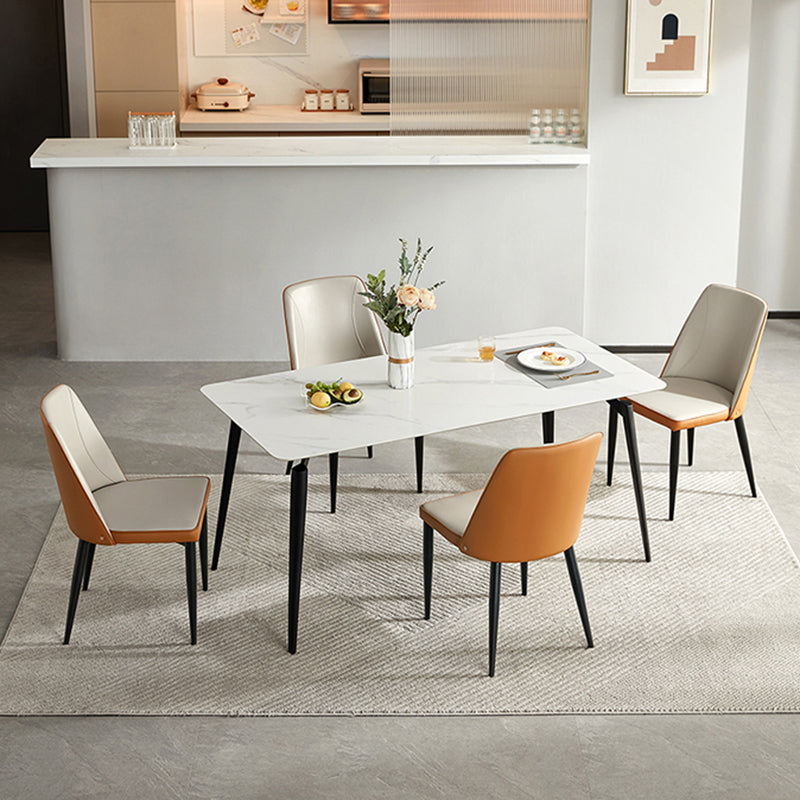 Rectangle Modern Dining Table White Stone Top Indoor Dinette Table