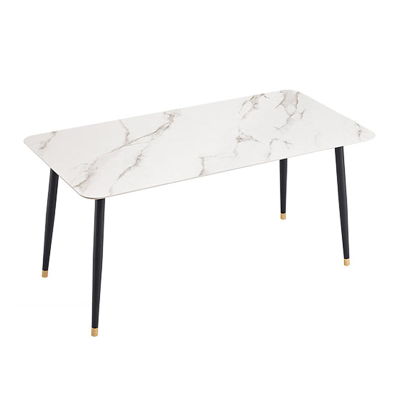 Rectangle Modern Dining Table White Stone Top Indoor Dinette Table
