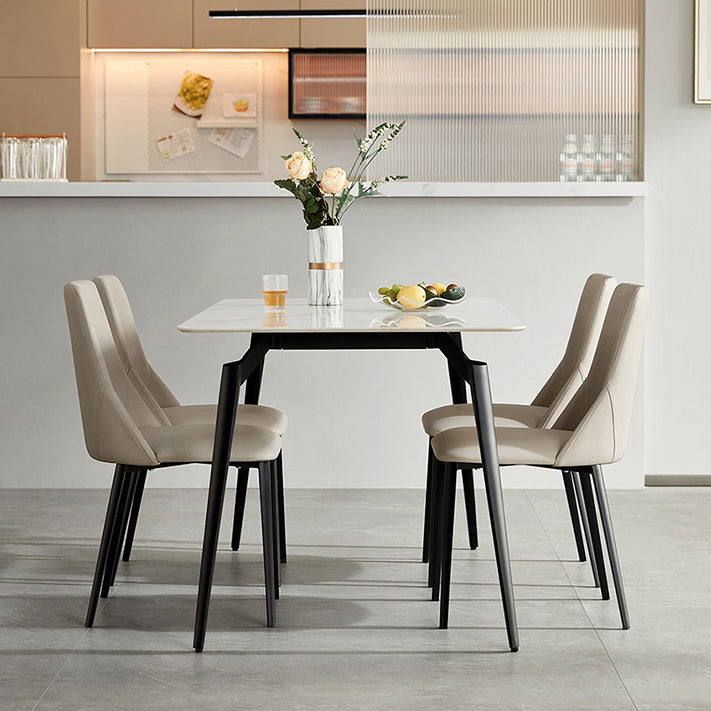 Rectangle Modern Dining Table White Stone Top Indoor Dinette Table