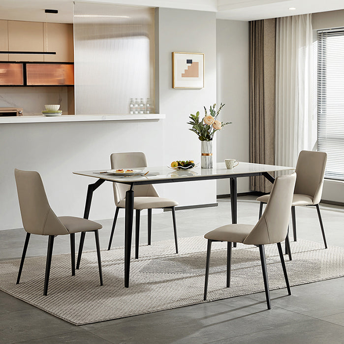 Rectangle Modern Dining Table White Stone Top Indoor Dinette Table