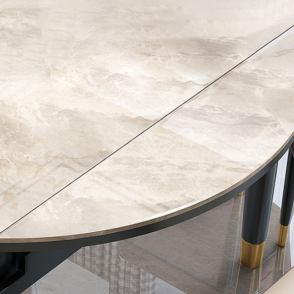 Drop-Leaf Dining Table Sintered Stone Dinner Table with Wooden Base