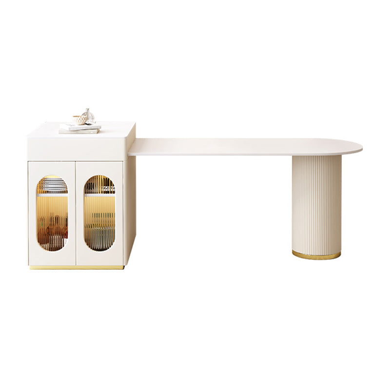 White Stone Top Dinette Table with Storage Modern Free Form Dining Table