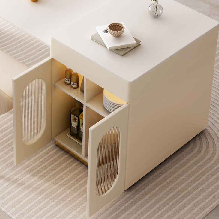 White Stone Top Dinette Table with Storage Modern Free Form Dining Table