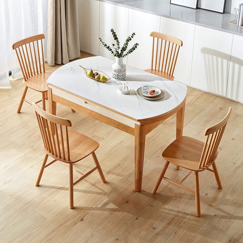 Stone Top Dinette Table with Wooden Frame Modern White Home Dining Table