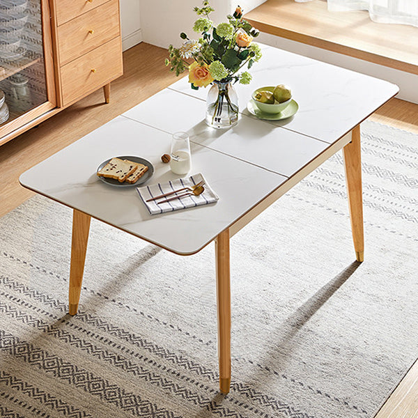 Stone Top Dinette Table with Wooden Frame Modern White Home Dining Table