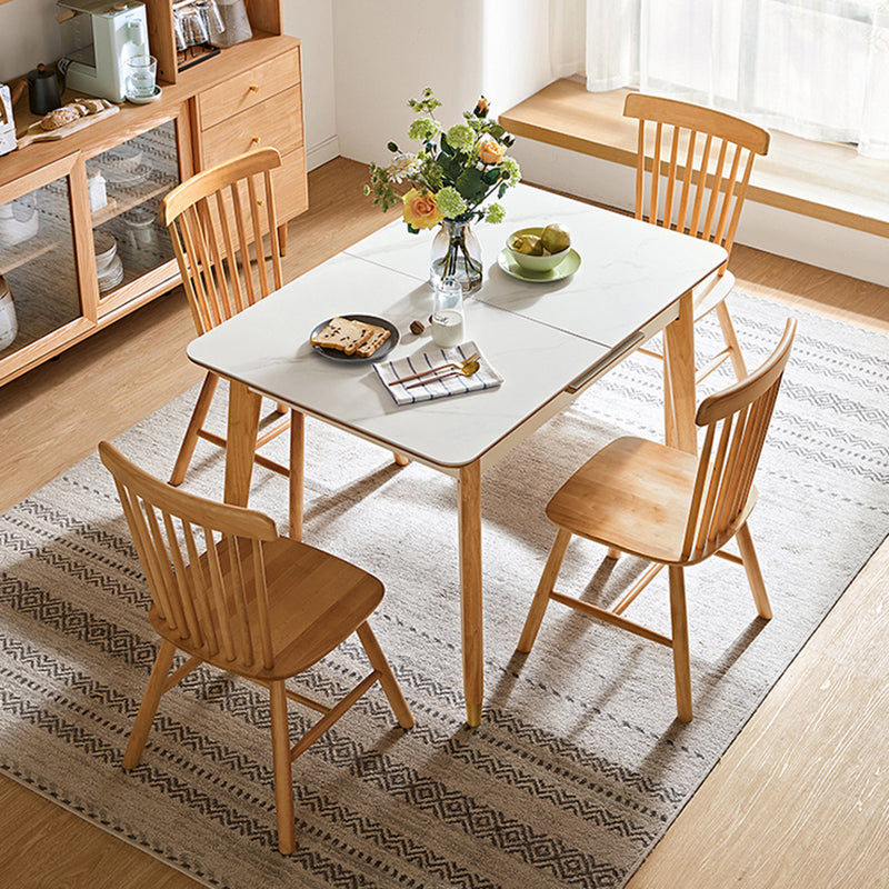 Stone Top Dinette Table with Wooden Frame Modern White Home Dining Table