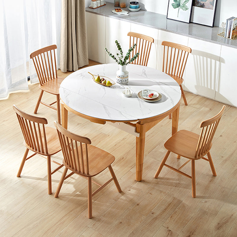 Stone Top Dinette Table with Wooden Frame Modern White Home Dining Table