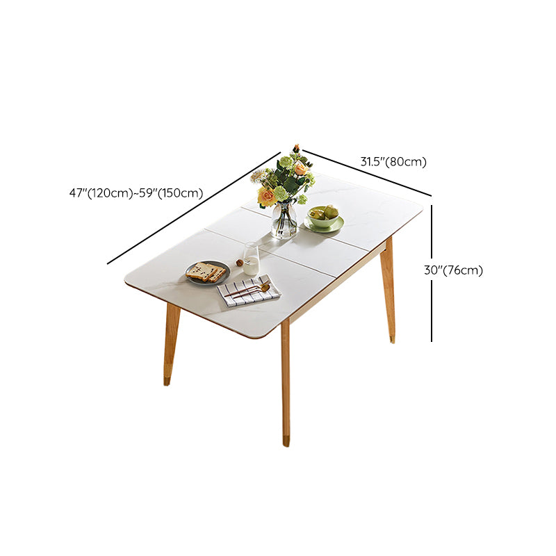 Stone Top Dinette Table with Wooden Frame Modern White Home Dining Table