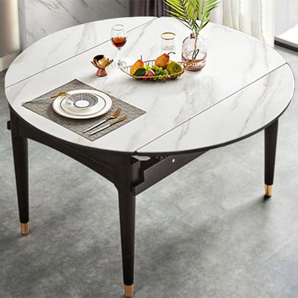 Sintered Stone Dining Table Round Drop-Leaf Dinner Table for Dining Room