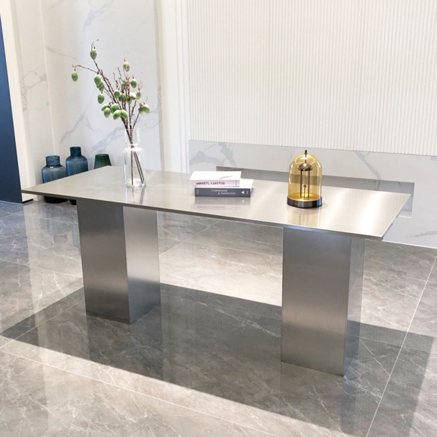 Stainless Steel Dining Table Rectangle Modern Dinner Table for Dining Room