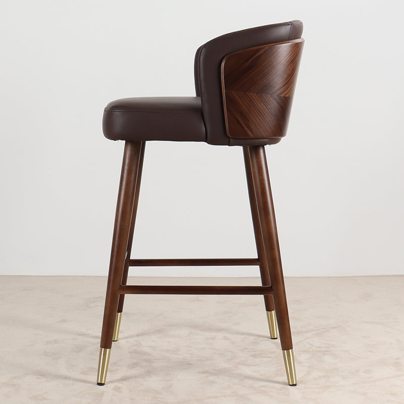 Scandinavian Solid Wood Bar Stool Backrest Counter Stool in Brown
