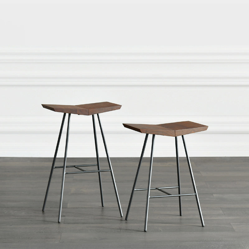 Contemporary Metal Bar Stool Footrest Counter Stool in Brown