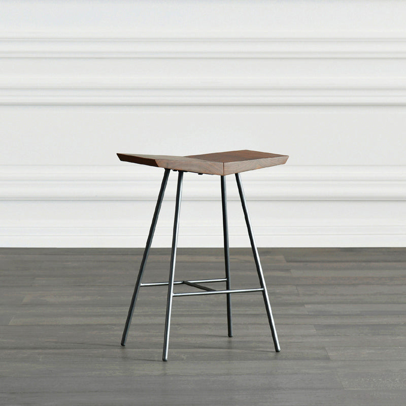 Contemporary Metal Bar Stool Footrest Counter Stool in Brown