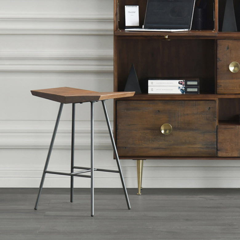 Contemporary Metal Bar Stool Footrest Counter Stool in Brown