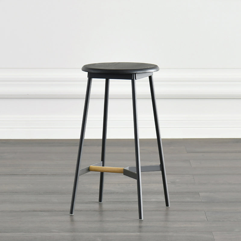 Contemporary Style Metal Bar Stool Footrest Counter Stool in Black