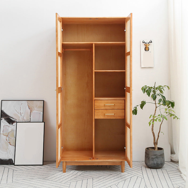Freestanding Natural Solid Wood Wardrobe Modern Multifunctional Wardrobe