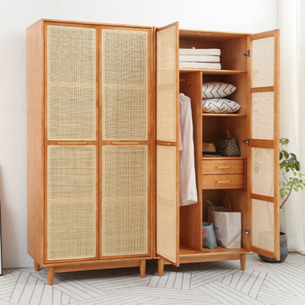 Freestanding Natural Solid Wood Wardrobe Modern Multifunctional Wardrobe