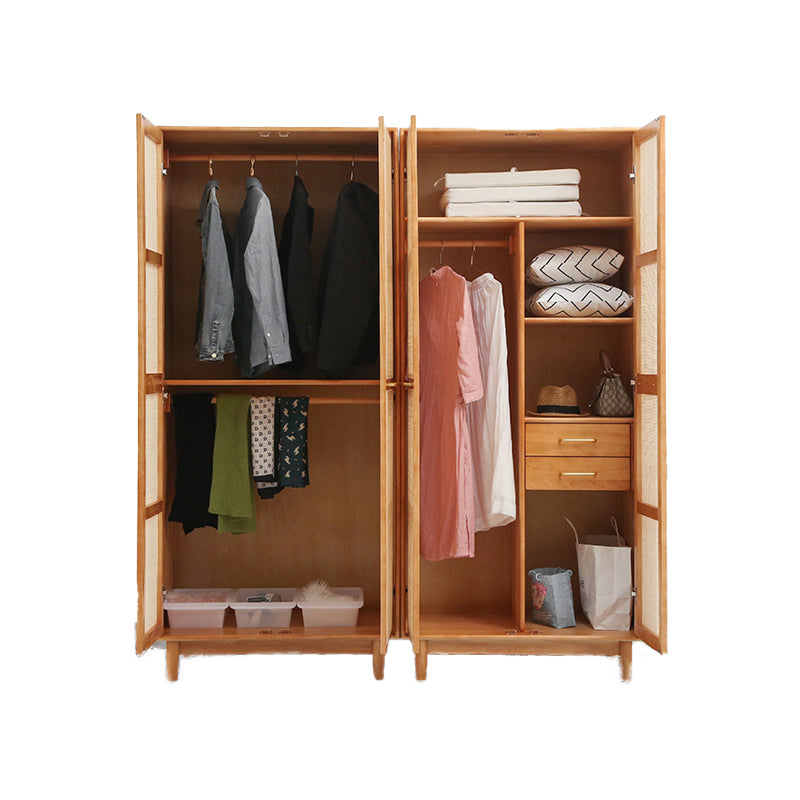 Freestanding Natural Solid Wood Wardrobe Modern Multifunctional Wardrobe