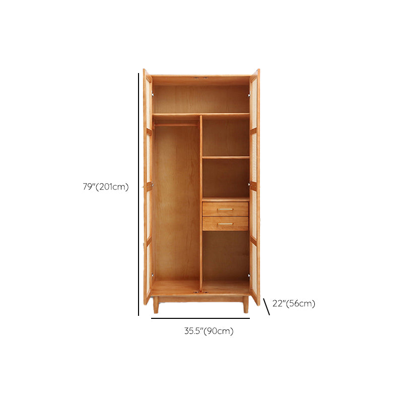 Freestanding Natural Solid Wood Wardrobe Modern Multifunctional Wardrobe