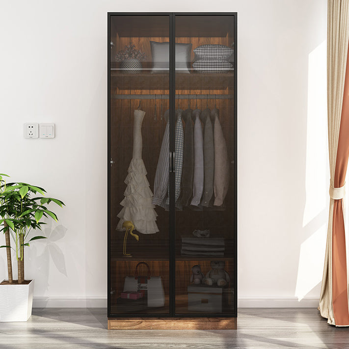 Modern Freestanding Wardrobe Armoire Tempered Glass Doors Wardrobe with Shelves