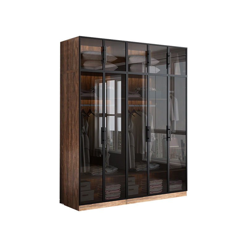 Modern Freestanding Wardrobe Armoire Tempered Glass Doors Wardrobe with Shelves