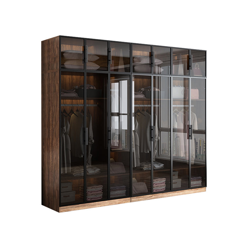 Modern Freestanding Wardrobe Armoire Tempered Glass Doors Wardrobe with Shelves