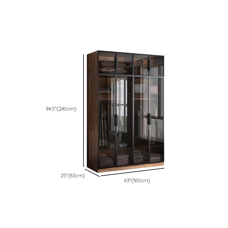 Modern Freestanding Wardrobe Armoire Tempered Glass Doors Wardrobe with Shelves