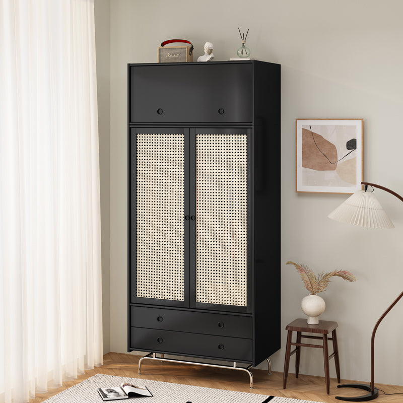 Black Solid Wood Wardrobe Modern Freestanding Wardrobe with Legs