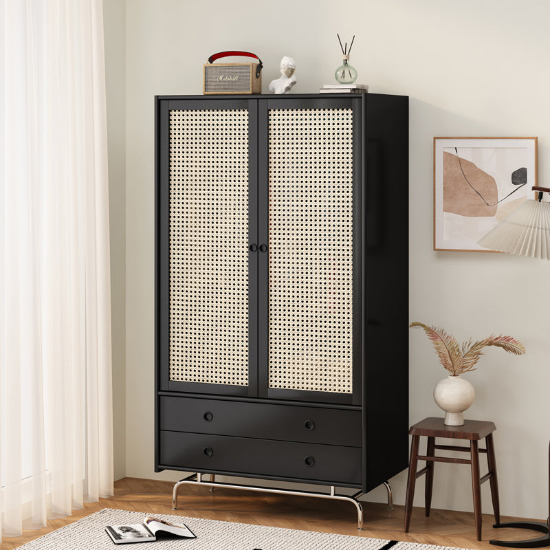 Black Solid Wood Wardrobe Modern Freestanding Wardrobe with Legs