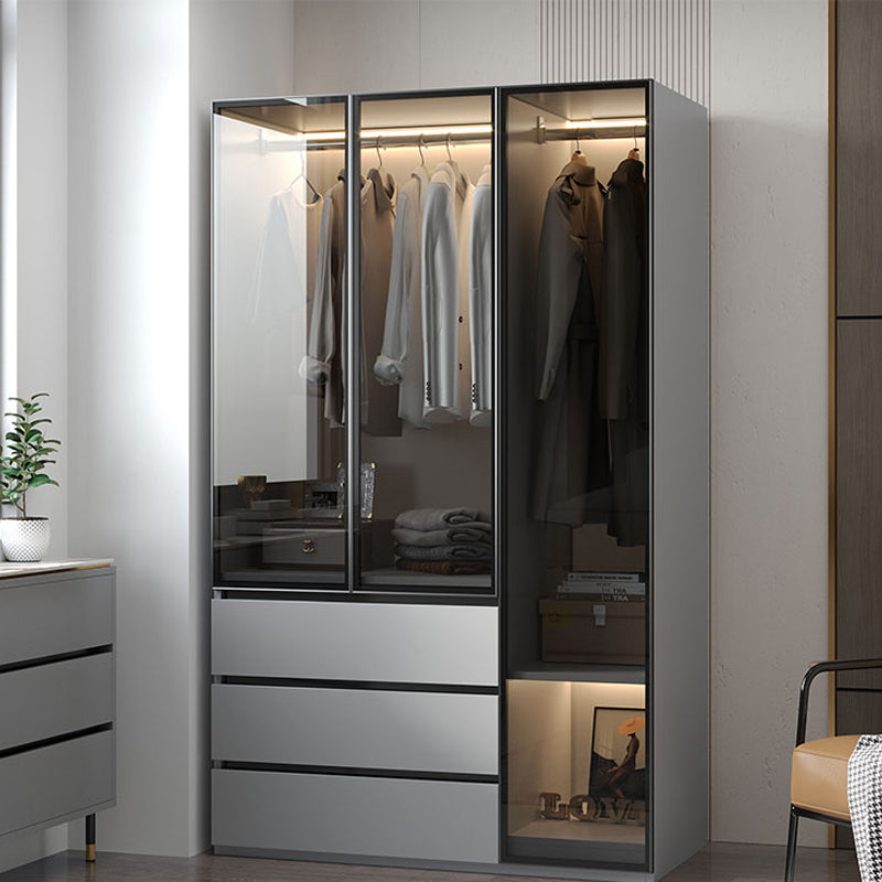 Modern Wood Frame Wardrobe Armoire Freestanding Wardrobe with 3 Self Close Drawers
