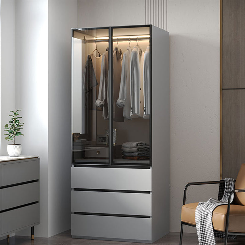 Modern Wood Frame Wardrobe Armoire Freestanding Wardrobe with 3 Self Close Drawers