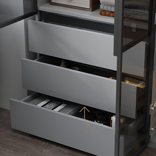 Modern Wood Frame Wardrobe Armoire Freestanding Wardrobe with 3 Self Close Drawers